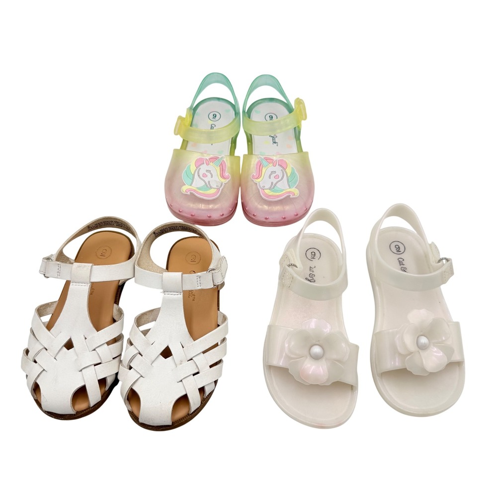 Cat & Jack Sandals Bundle Toddler Girls Size 9 White Rainbow Unicorn Flower